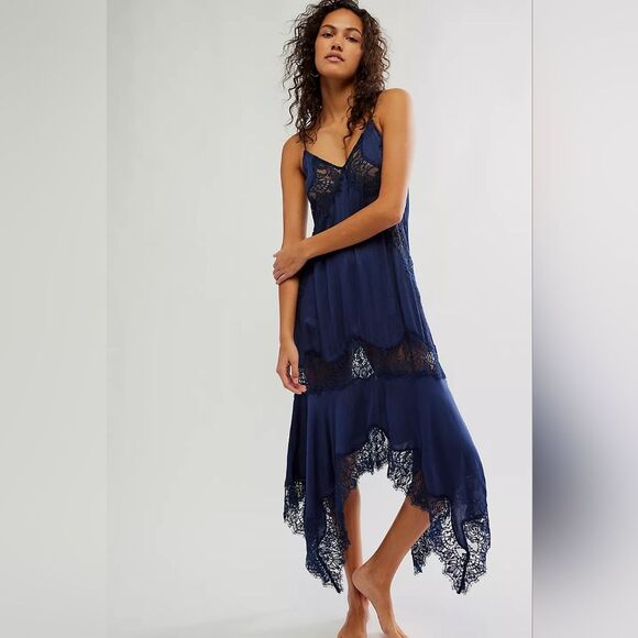 Free People Sunsetter Maxi Slip Dress Midnight Rain Sz XS NWT - Picture 1 of 10